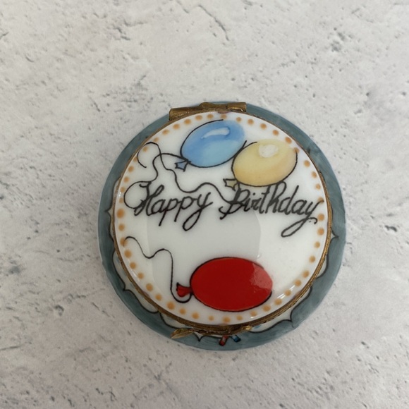 Vintage Limoges Happy Birthday Cake on a Plate w/ a Spoon Clasp. Numbered Piece. - Picture 2 of 5